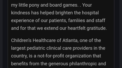 Thank you letter from Children’s Healthcare 