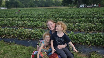 My kids and I strawberry picking